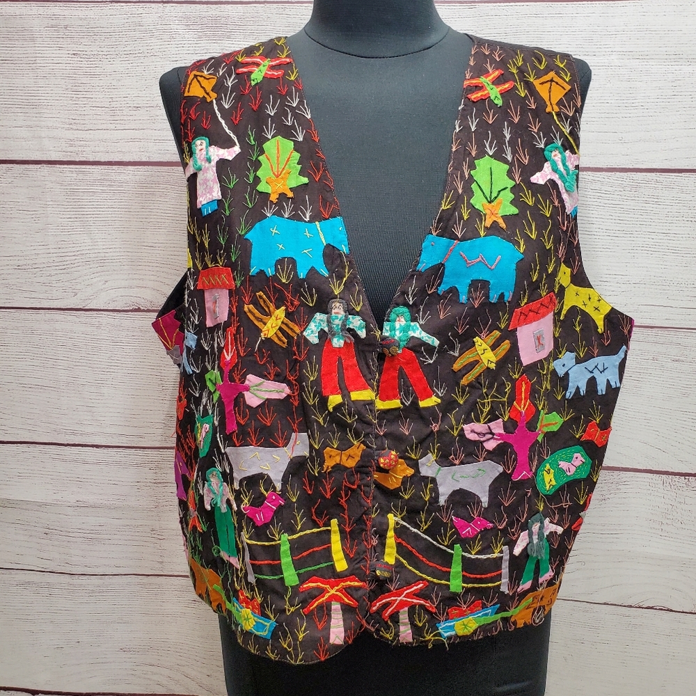 Passports of Pier 1 Multicolor Stitched Vest VTG